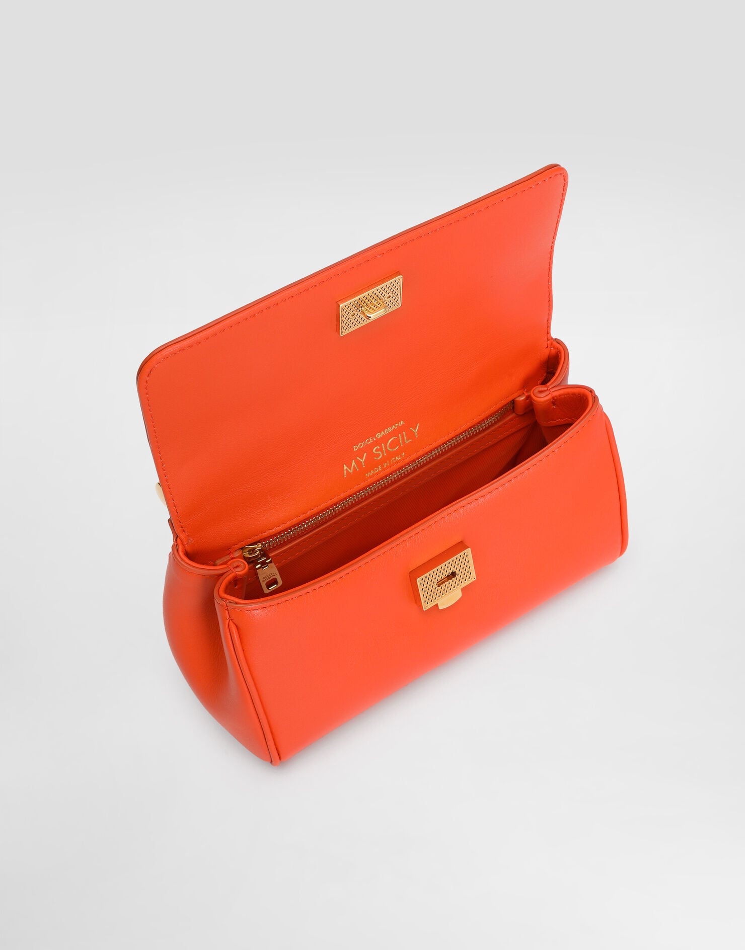 Mini My Sicily Handbag Plongé Calfskin Leather Orange Gold-Toned Hardware