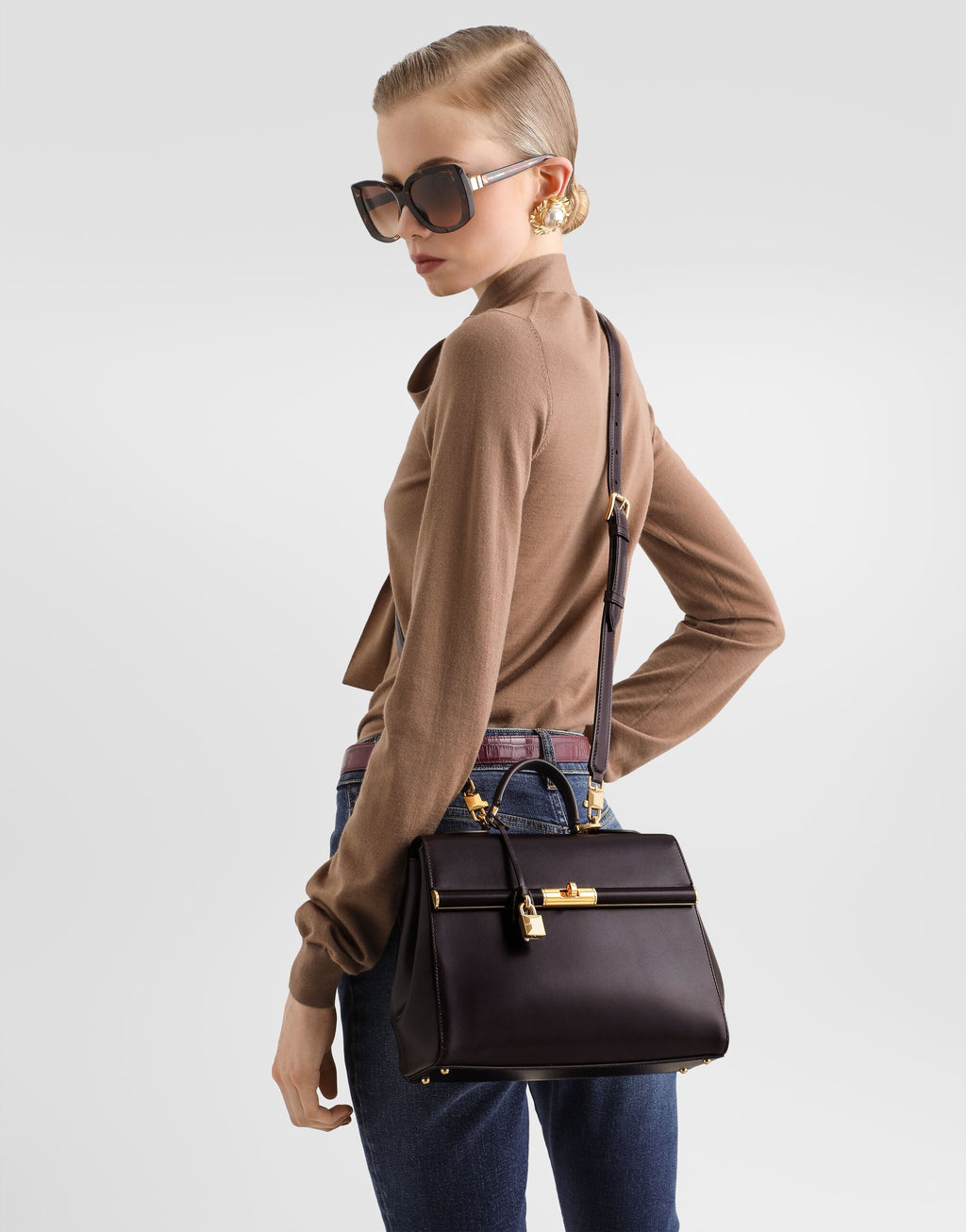 Marlene Handbag Palmellato Calfskin Bordeaux Vintage Brass-Toned Hardware