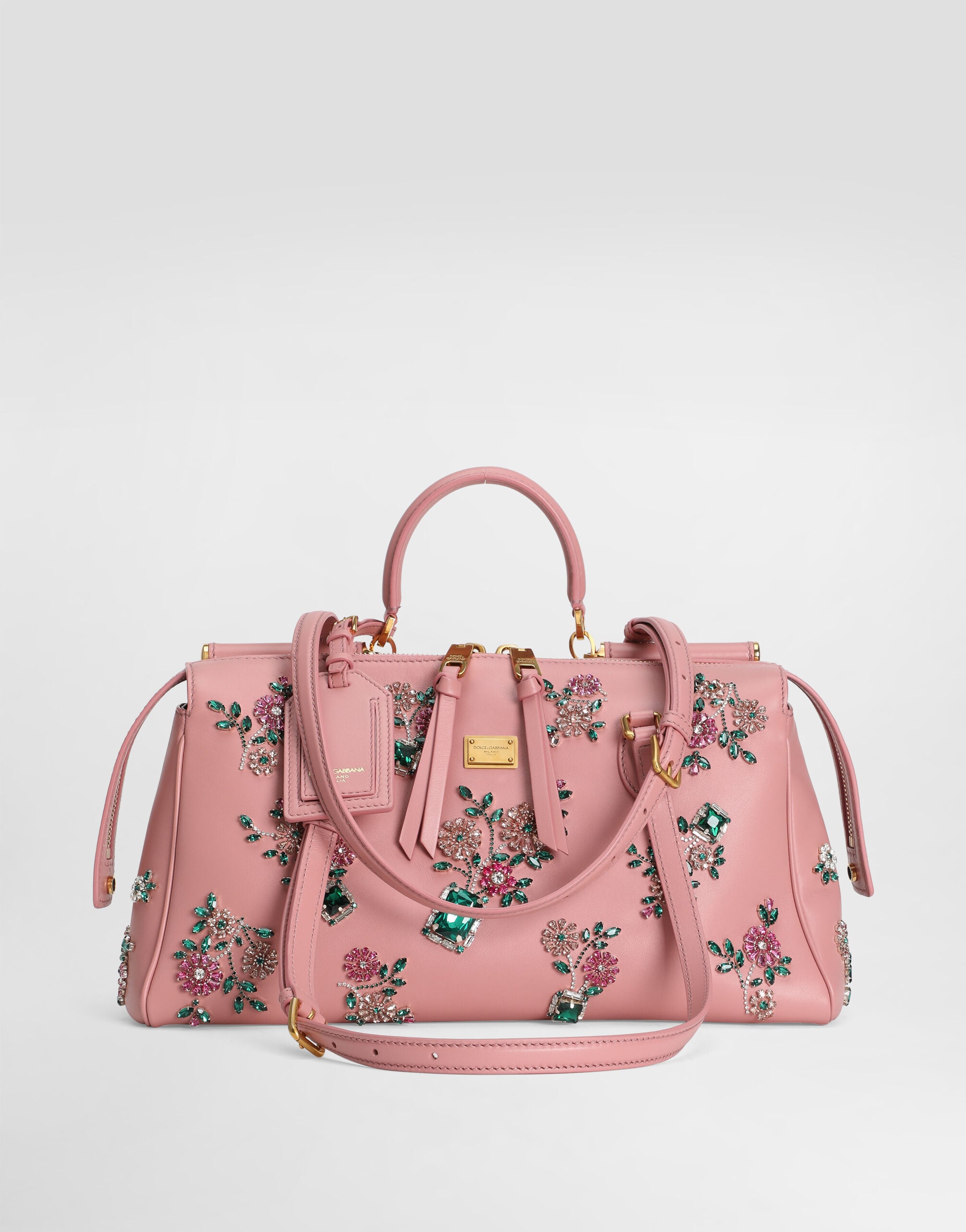 Medium Vittoria Handbag with Embroidery Multicolor Vintage Brass Hardware