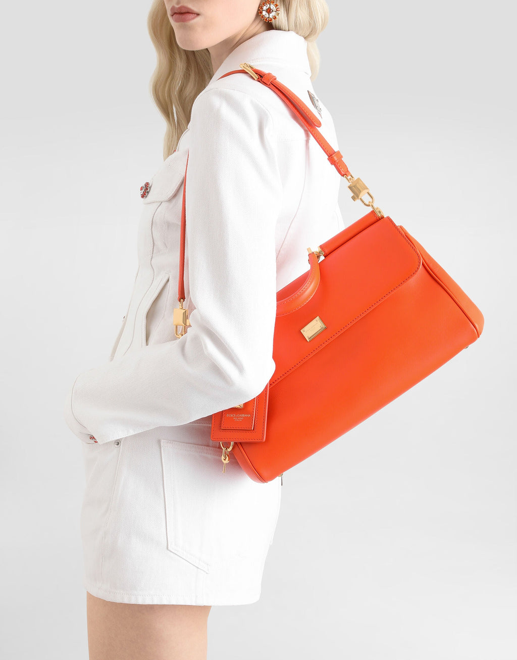 Medium My Sicily Handbag Plongé Calfskin Leather Orange Gold-Toned Hardware