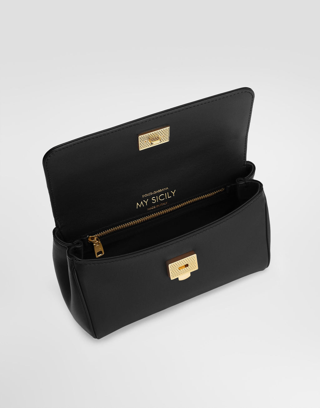 Mini My Sicily Handbag Plongé Calfskin Black Vintage Brass Hardware