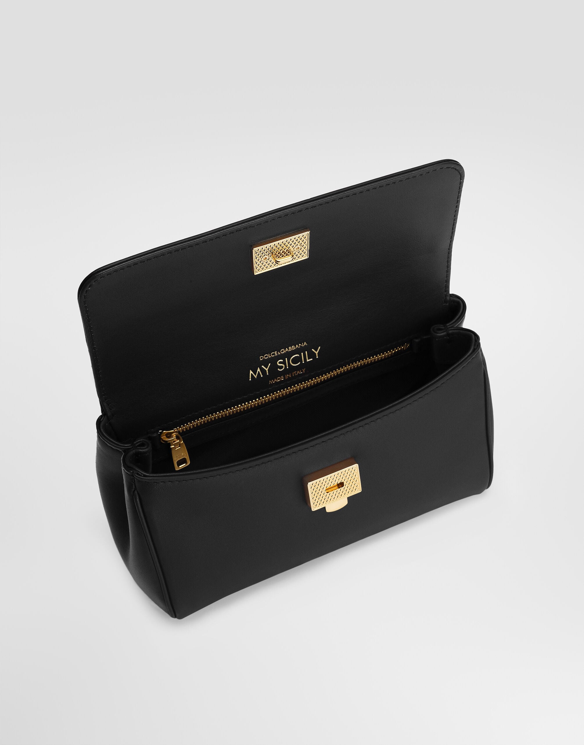 Mini My Sicily Handbag Plongé Calfskin Black Vintage Brass Hardware