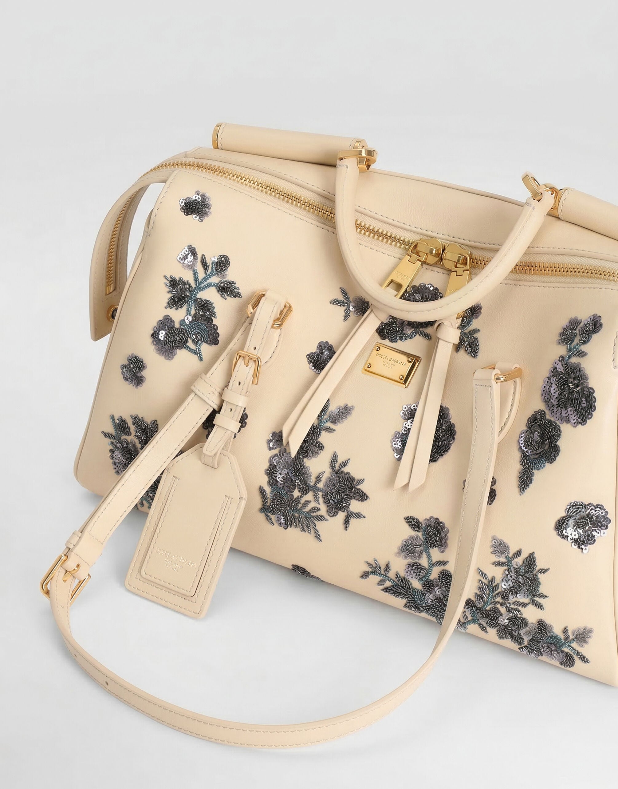 Medium Vittoria Handbag with Embroidery Multicolor Vintage Brass Hardware