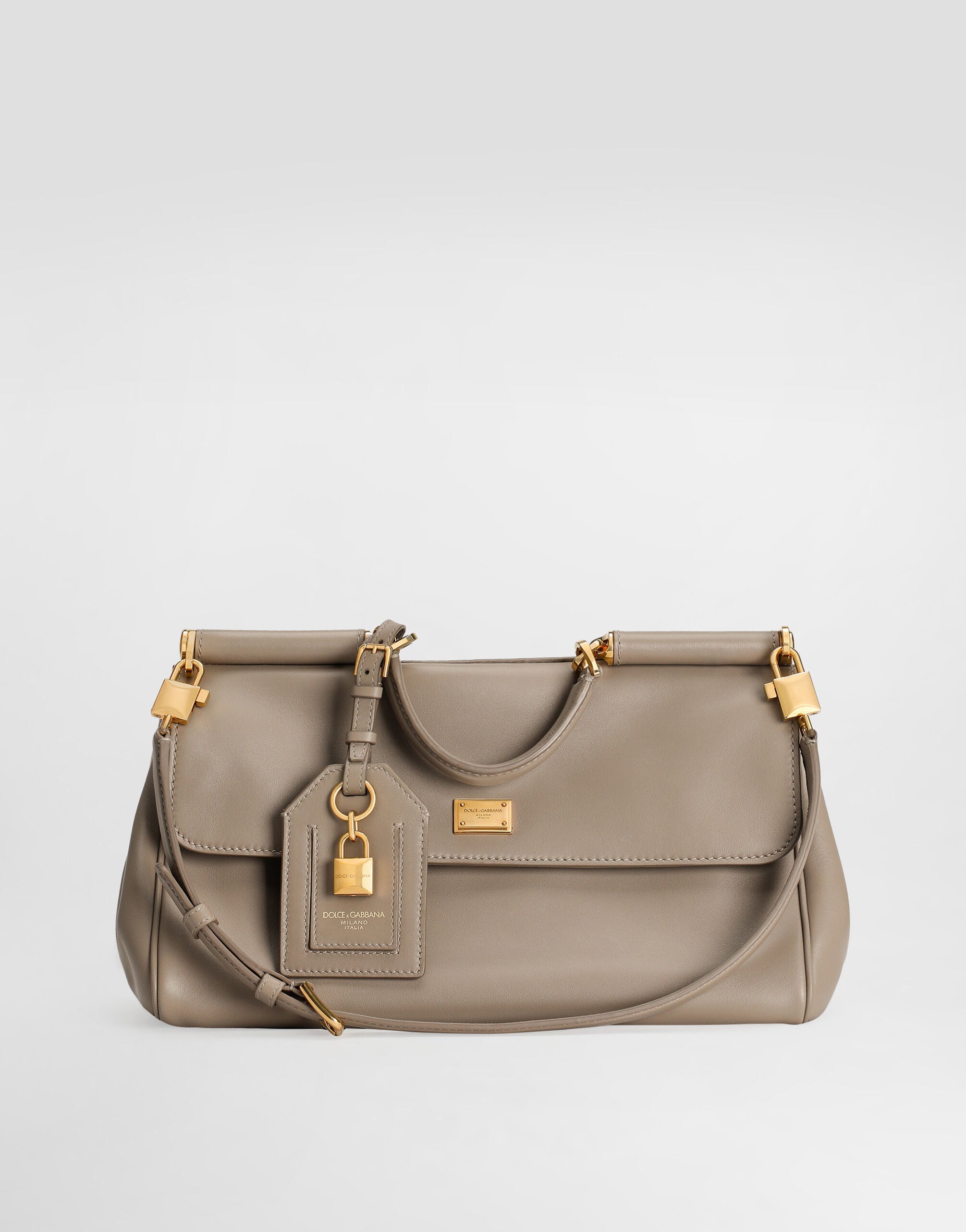Medium My Sicily Handbag Plongé Calfskin Leather Beige Brass-Toned Hardware