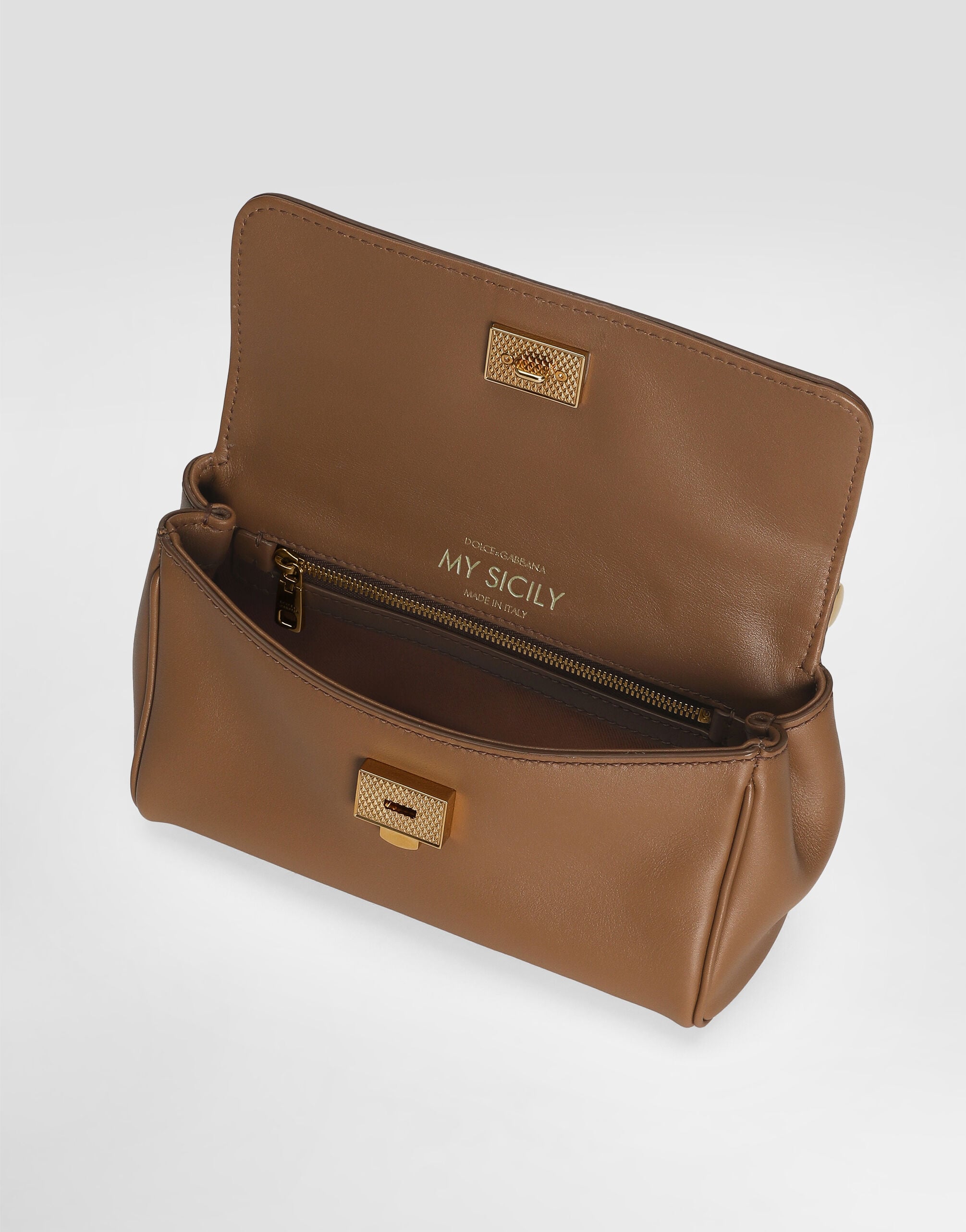 Mini My Sicily Handbag Plongé Calfskin Brown Vintage Brass Hardware