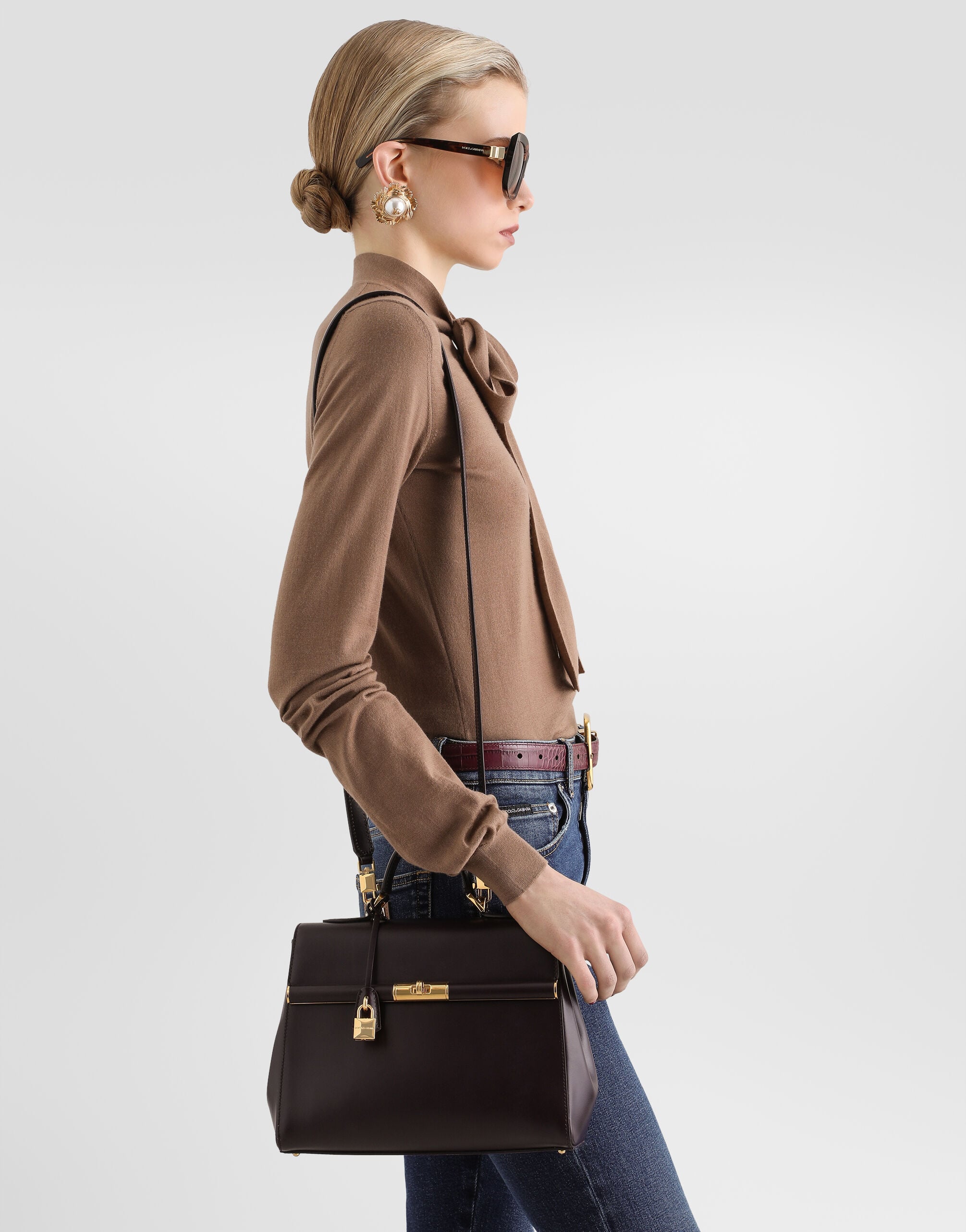 Marlene Handbag Palmellato Calfskin Bordeaux Vintage Brass-Toned Hardware