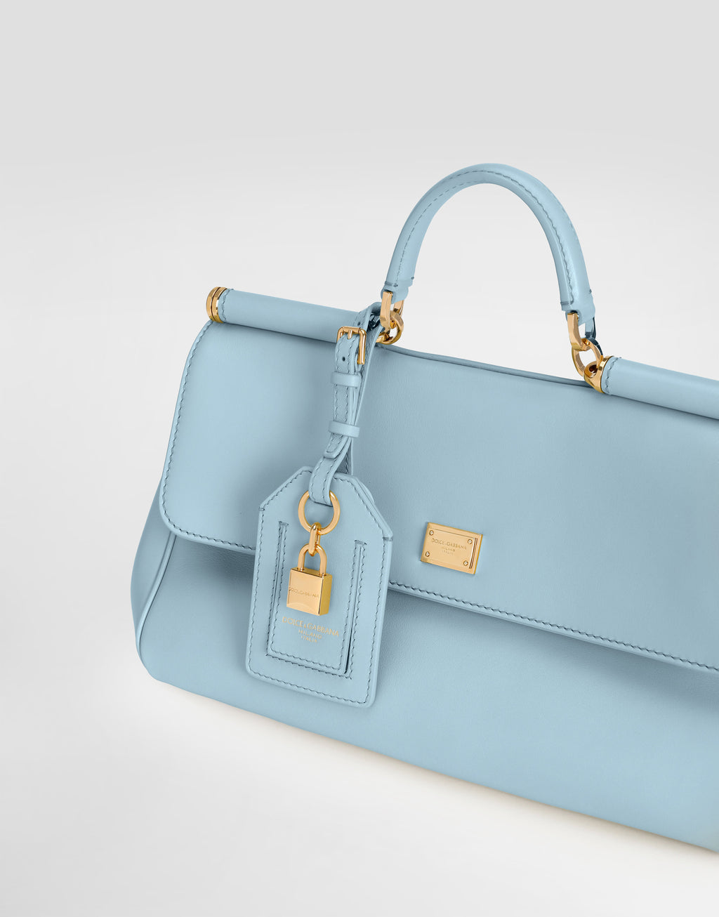 Medium My Sicily Handbag Plongé Calfskin Leather Light Blue Brass-Toned Hardware